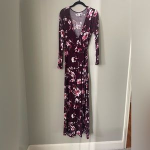 Motherhood maternity burgundy floral maxi wrap dress